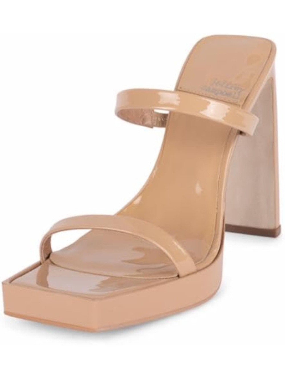Jeffrey Campbell Hustler Nude Patent Square-Toe Block Heel Mules